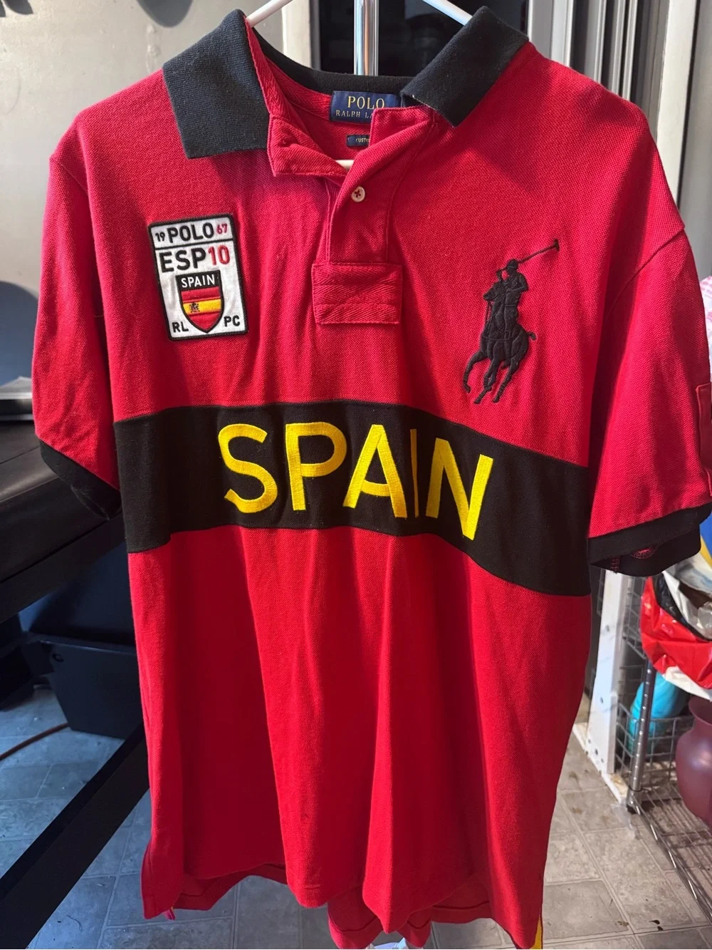 Ralph Lauren Red Polo with Black Collar and Yellow Logo